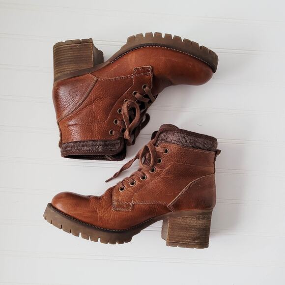 Bull Boxer Boots Size 9M Brown Leather Combat Carmen Lace Up Chunky Heel Lug - Picture 8 of 15